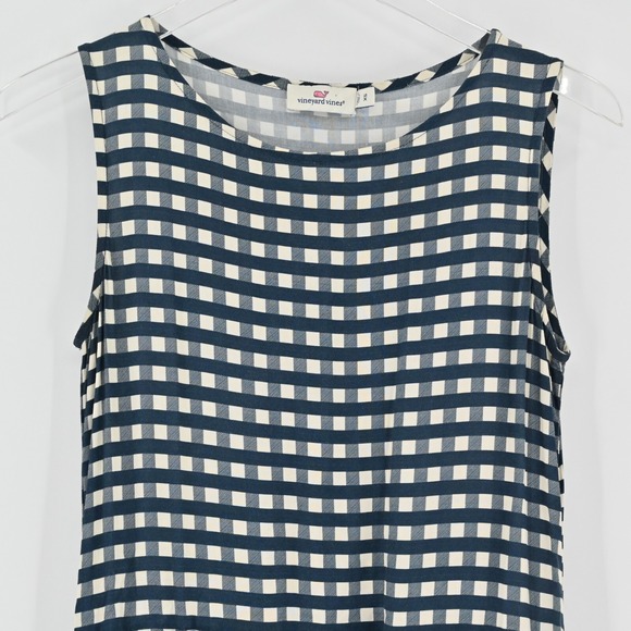 Vineyard Vines Gingham Moonshine Dress Womens Size XS Navy Blue Tie Sleeveless - Picture 9 of 12